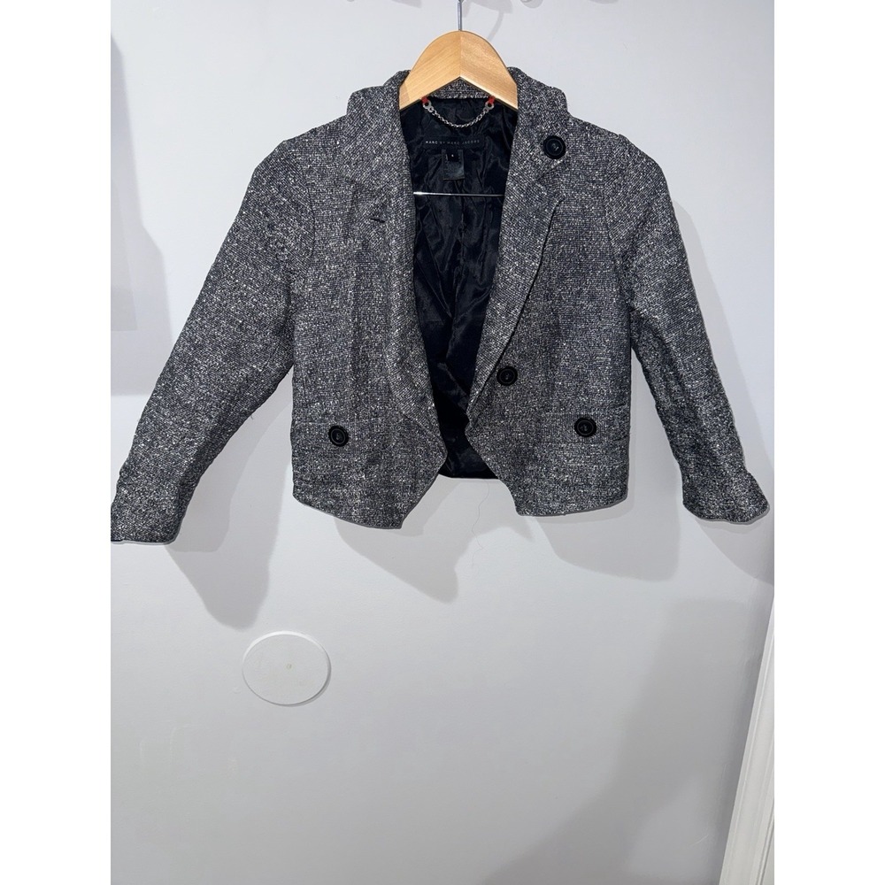 Marc‎ by Marc Jacobs Women's Sz 4 Blazer Cropped Gray Tweed Jacket Chic